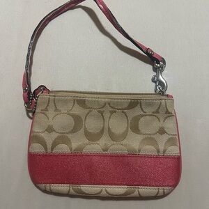 Coach Beige and Red Signature Wristlet
